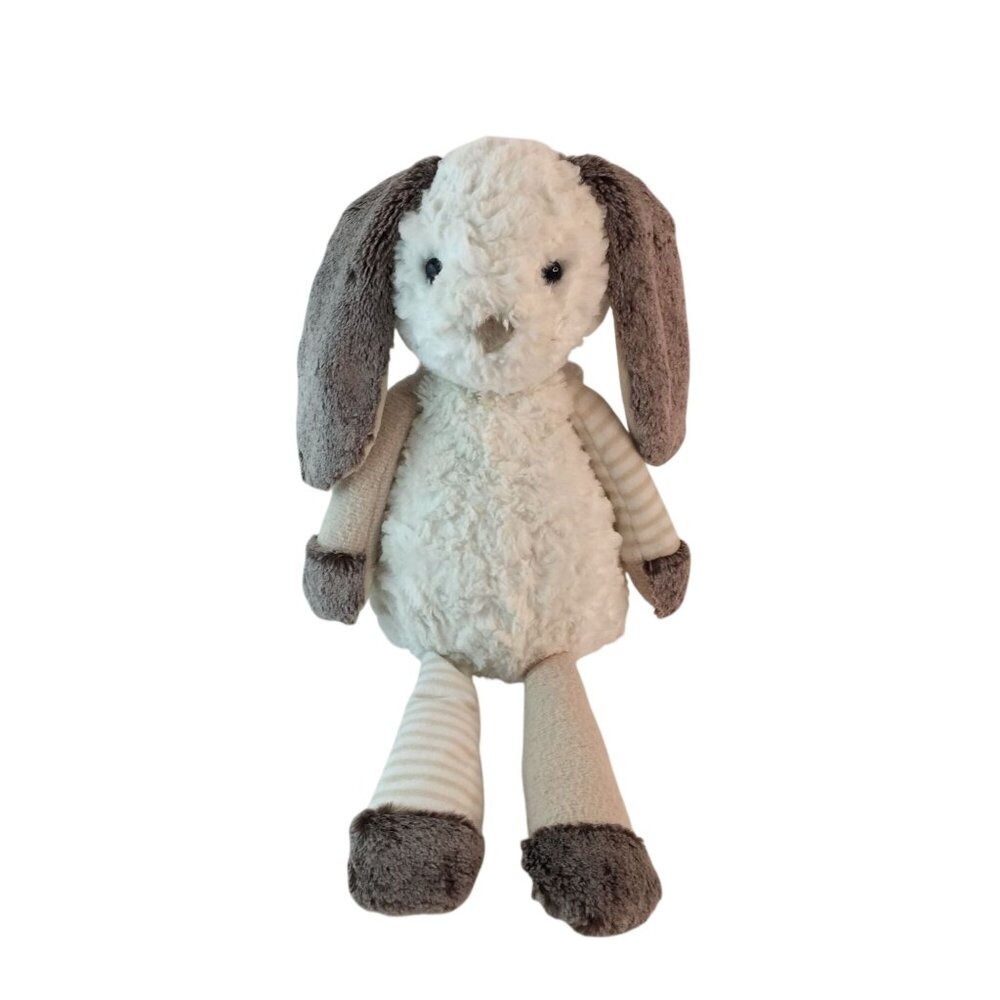Aurora Purely Luxe White Bunny Rabbit Plush 18" White Brown Tan Stripes‎ Stuffed